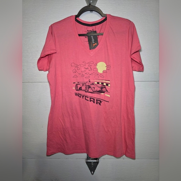kastlfel Tops - Women's Pink V-Neck Graphic Tee - Logo Front